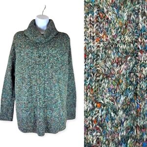 NWOT Jillian & Nicole green tweed cotton wool cowl neck sweater Womens Medium